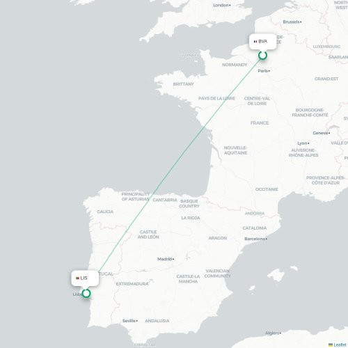 Mapa lotu bezpośredniego Belo Horizonte – Lizbona