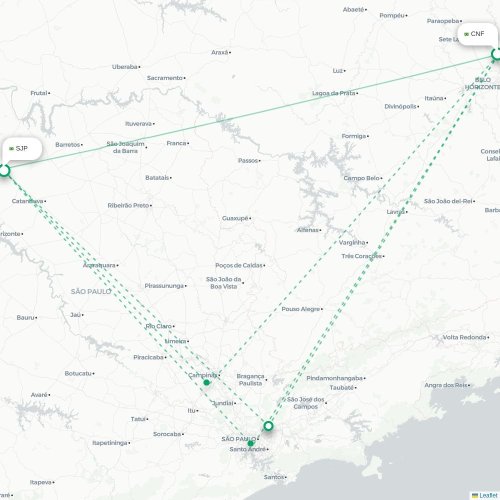 Mapa de vuelo directo Belo Horizonte - São José do Rio Preto
