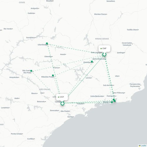 Mapa lotu bezpośredniego Belo Horizonte – São Paulo
