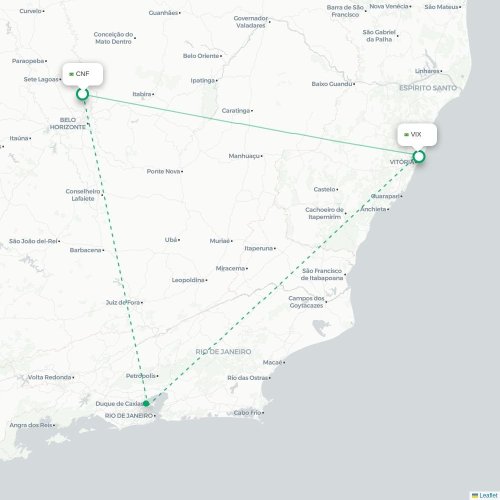 Mapa lotu bezpośredniego Belo Horizonte – Vitória