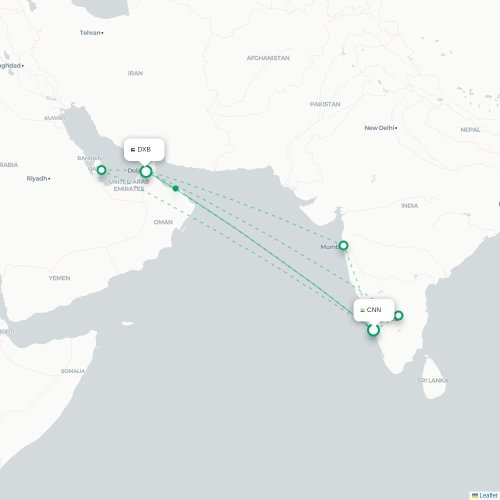 Mapa lotu bezpośredniego Kannanur – Dubaj