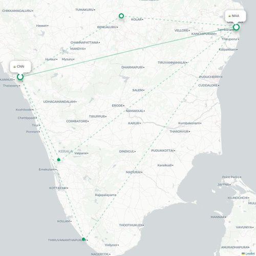 Mapa lotu bezpośredniego Kannanur – Madras