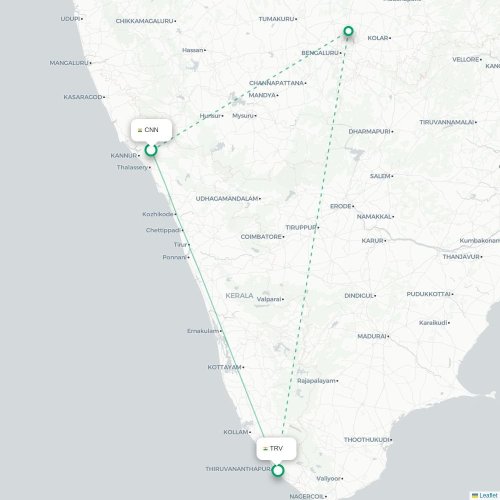 Mapa lotu bezpośredniego Kannanur – Trivandrum