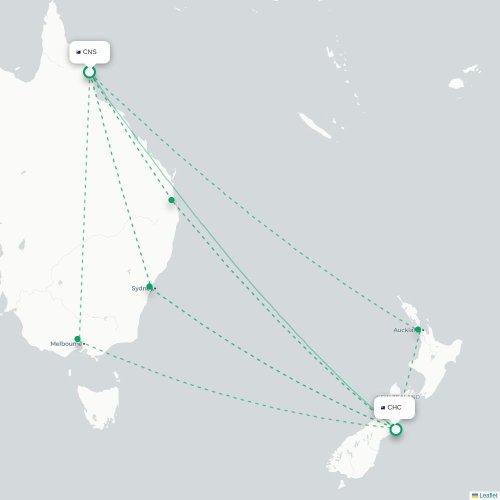 Cairns - Christchurch karta över direktflyg