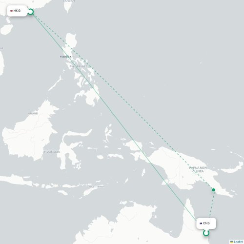 Mapa lotu bezpośredniego Cairns – Hongkong