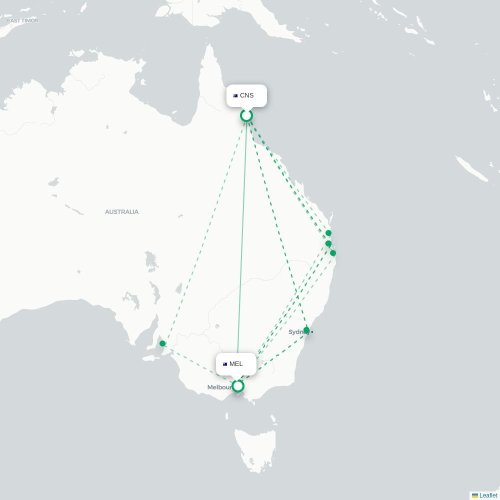 Mapa lotu bezpośredniego Cairns – Melbourne