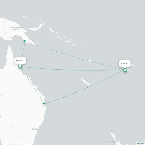 Mapa lotu bezpośredniego Cairns – Nadi