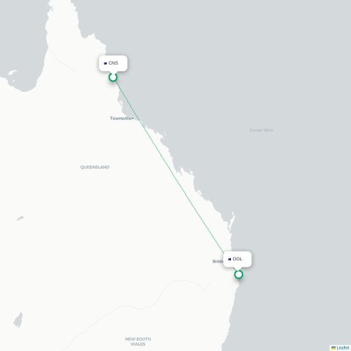 Cairns - Coolangatta kort over direkte fly