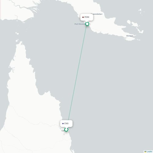 Cairns - Port Moresby kort over direkte fly
