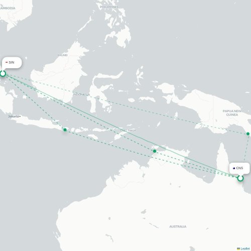 Mapa lotu bezpośredniego Cairns – Singapur