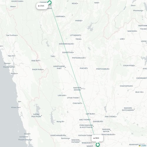 Mapa lotu bezpośredniego Chiang Mai – Bangkok