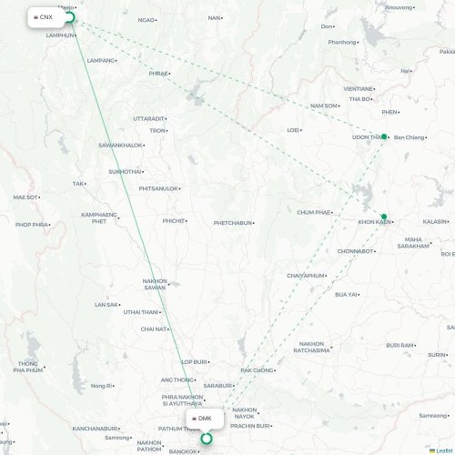 Mapa lotu bezpośredniego Chiang Mai – Bangkok