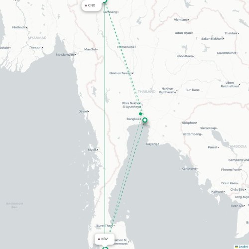 Mapa lotu bezpośredniego Chiang Mai – Krabi