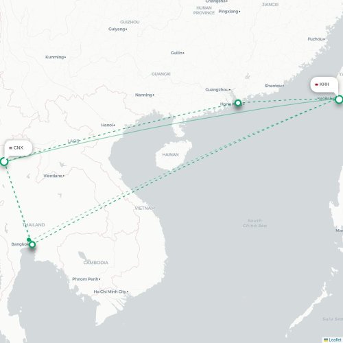 Mapa lotu bezpośredniego Chiang Mai – Kaohsiung