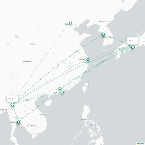 Mapa lotu bezpośredniego Chiang Mai – Osaka