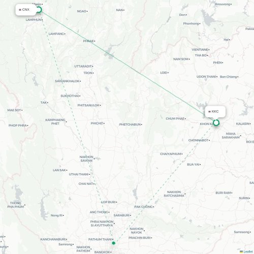 Mapa lotu bezpośredniego Chiang Mai – Khon Kaen