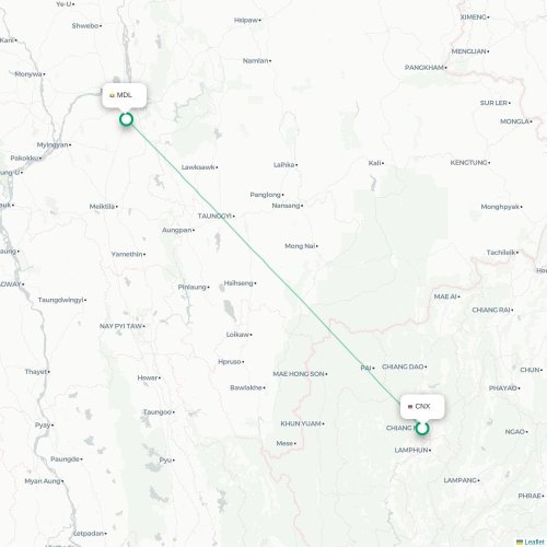 Mapa lotu bezpośredniego Chiang Mai – Mandalaj