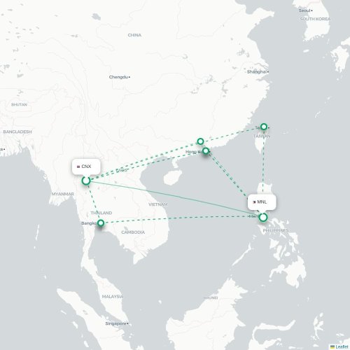 Mapa lotu bezpośredniego Chiang Mai – Manila