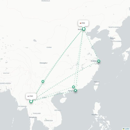 Mapa lotu bezpośredniego Chiang Mai – Pekin