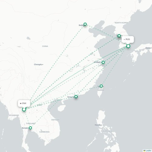Mapa lotu bezpośredniego Chiang Mai – Pusan