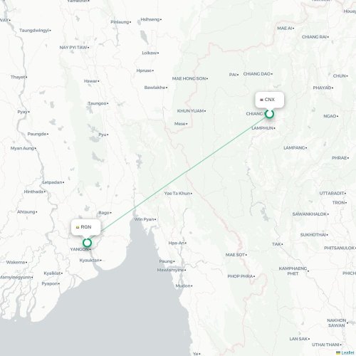 Mapa lotu bezpośredniego Chiang Mai – Rangun