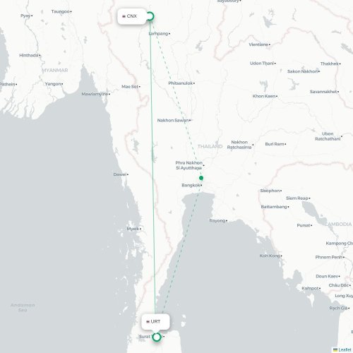 Mapa lotu bezpośredniego Chiang Mai – Surat Thani