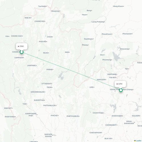 Mapa lotu bezpośredniego Chiang Mai – Udon Thani