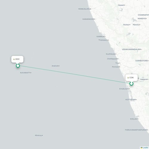 Kochi – Agatti Island suoran lennon kartta