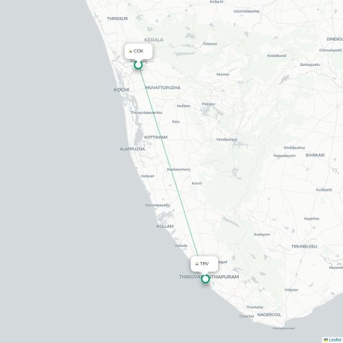 Mapa lotu bezpośredniego Koczin – Trivandrum