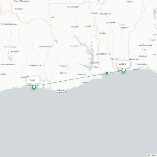 Cotonou - Abidjan karta över direktflyg