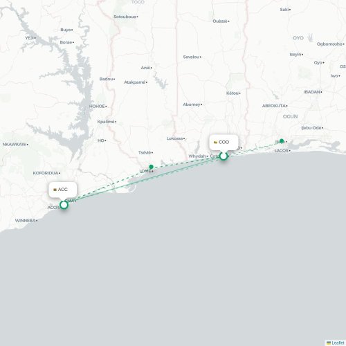 Cotonou - Accra karta över direktflyg