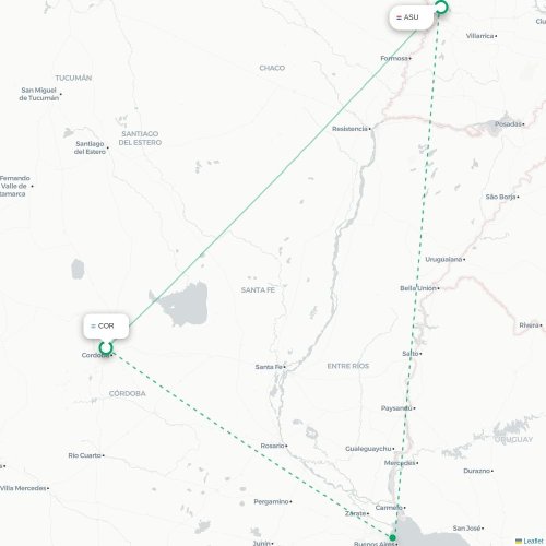 Mapa lotu bezpośredniego Kordoba – Asunción