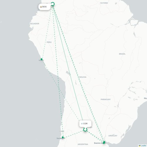 Córdoba - Bogota kaart van rechtstreekse vlucht