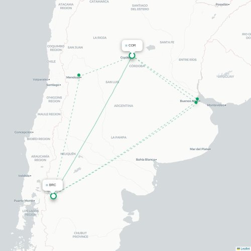 Mapa lotu bezpośredniego Kordoba – Bariloche