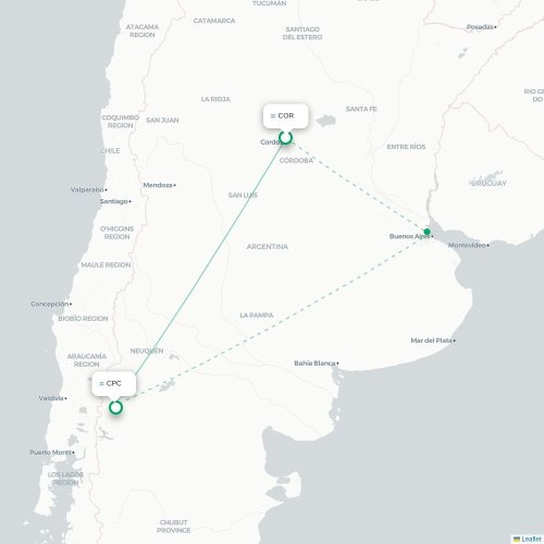 Mapa lotu bezpośredniego Kordoba – San Martin de los Andes