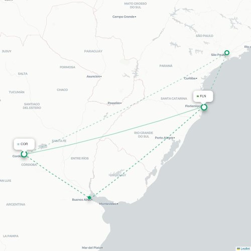 Córdoba - Florianópolis kaart van rechtstreekse vlucht