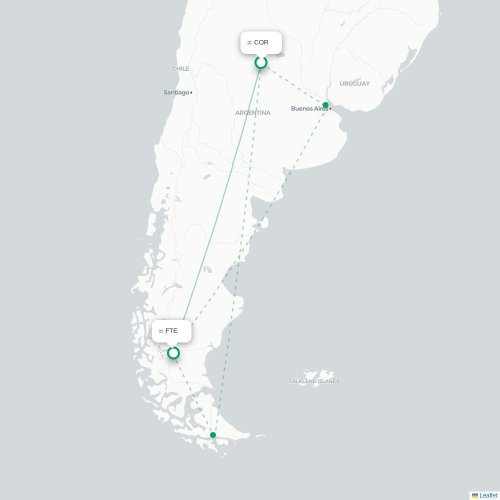 Mapa lotu bezpośredniego Kordoba – El Calafate