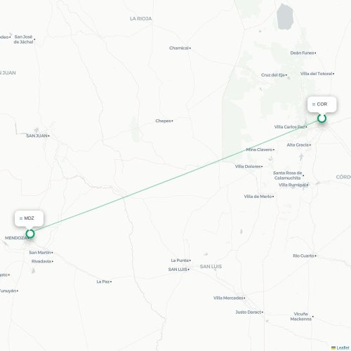 Mapa lotu bezpośredniego Kordoba – Mendoza