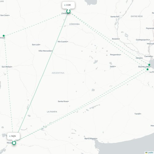 Mapa lotu bezpośredniego Kordoba – Neuquén