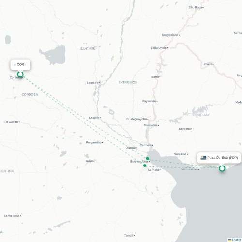 Mapa lotu bezpośredniego Kordoba – Punta del Este