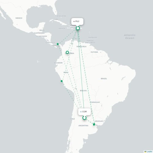 Córdoba - Punta Cana kaart van rechtstreekse vlucht