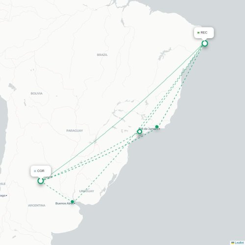Mapa lotu bezpośredniego Kordoba – Recife