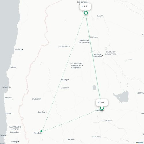 Mapa lotu bezpośredniego Kordoba – Salta