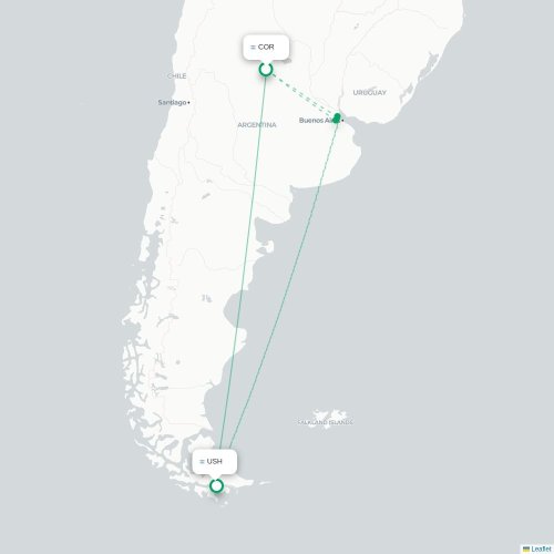 Mapa lotu bezpośredniego Kordoba – Ushuaia