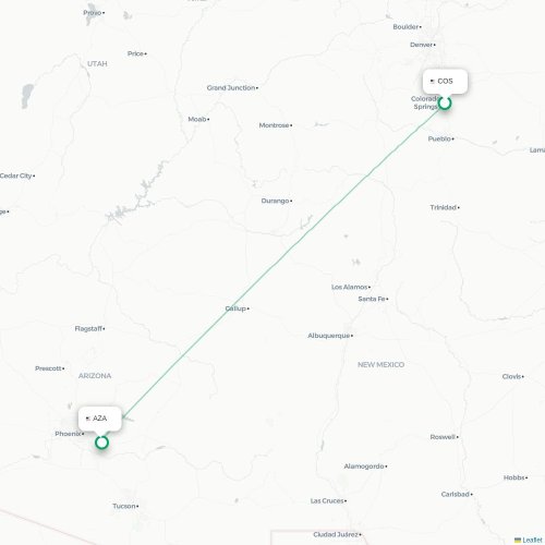 Mapa lotu bezpośredniego Colorado Springs – Phoenix