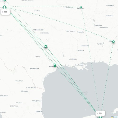 Mapa lotu bezpośredniego Colorado Springs – Cancún