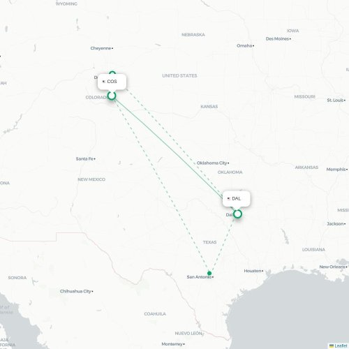 Mapa lotu bezpośredniego Colorado Springs – Dallas