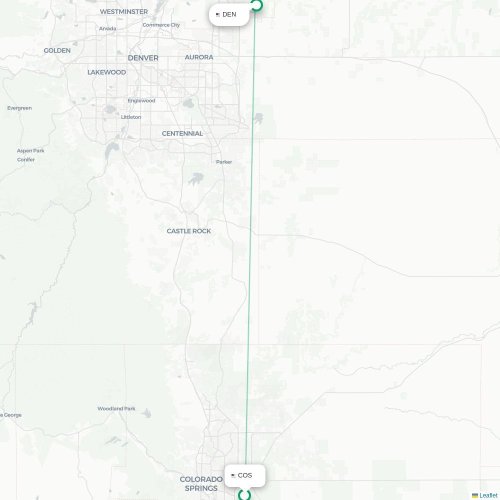 Mapa lotu bezpośredniego Colorado Springs – Denver