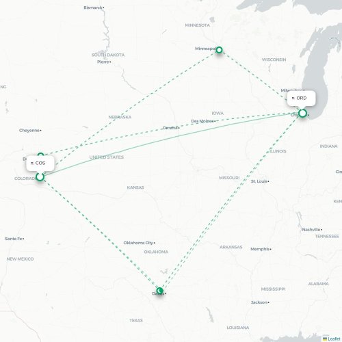 Mapa lotu bezpośredniego Colorado Springs – Chicago
