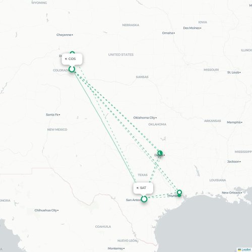 Mapa lotu bezpośredniego Colorado Springs – San Antonio